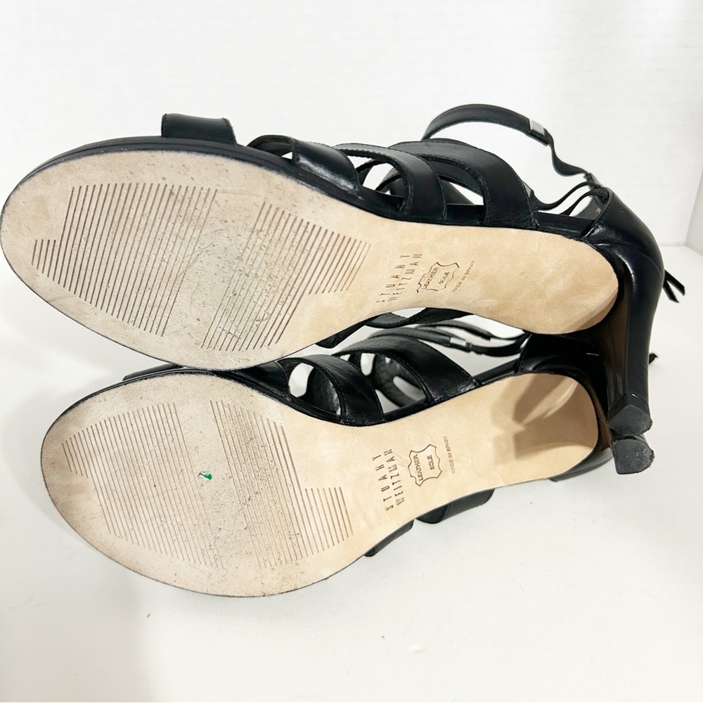 Stuart Weitzman Strappy 🖤 Leather Gladiator Type Sandals Zip Heel Leather Sole - Picture 10 of 14